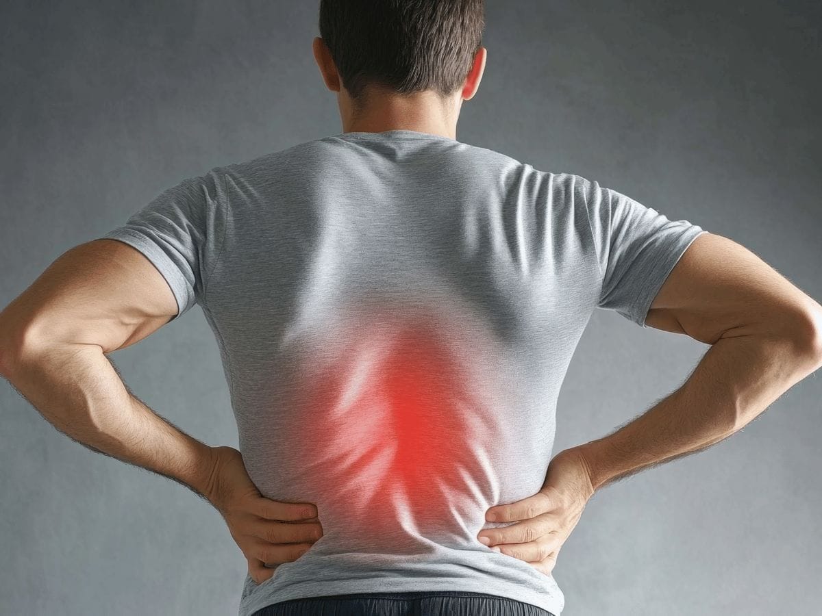 a patient pressing their back because of back pain