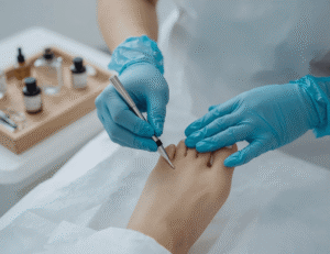 Podiatrist checking their patient's foot
