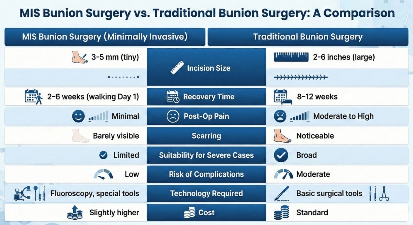 MIS Bunion and Traditional Surgery Comparison Infographic