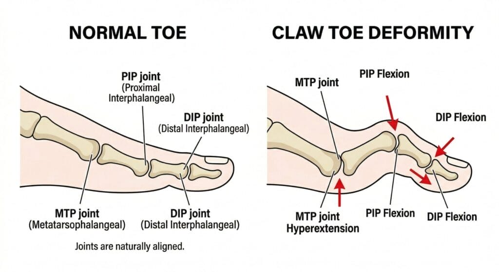 Normal Toe Vs Claw Toe Deformity differences chart