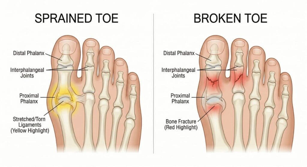 Comparison of Sprained Toe Vs Broken Toe